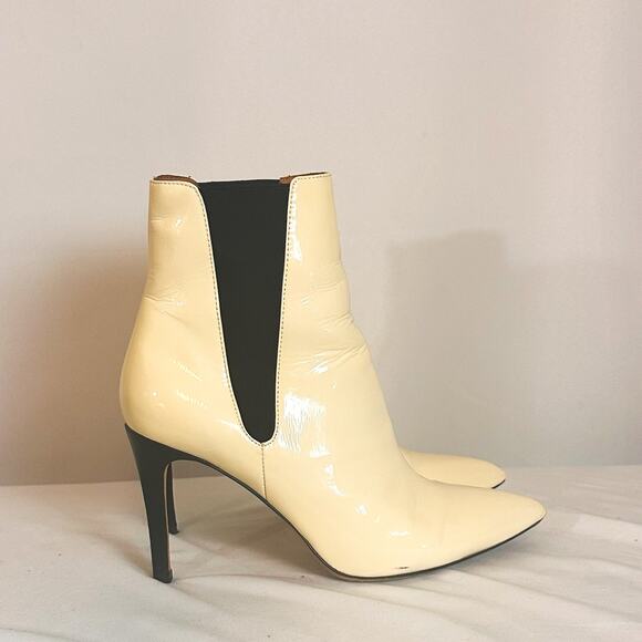 JOIE Abbie Heeled Stiletto Pointed Patent Leather Chelsea Boot in Ivory … - Picture 3 of 9